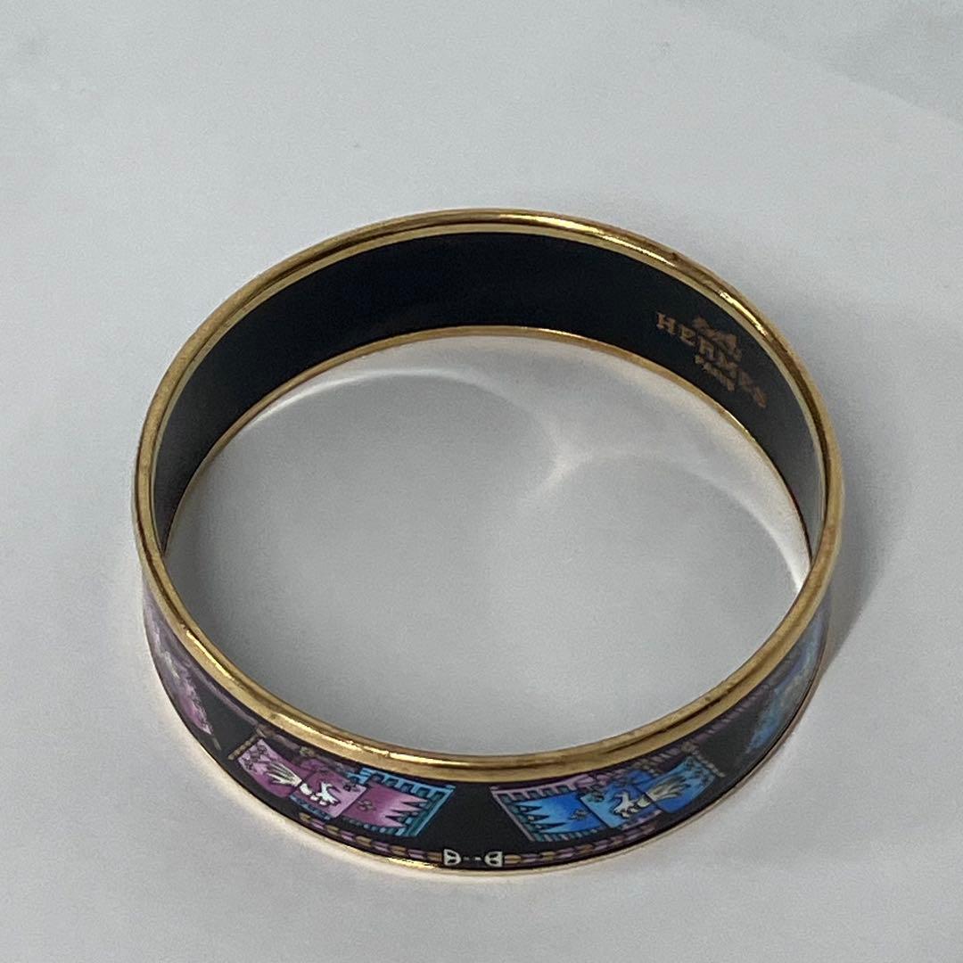 HERMES エマイユ 七宝焼きバングル フラッグ＆バード柄 マルチカラー