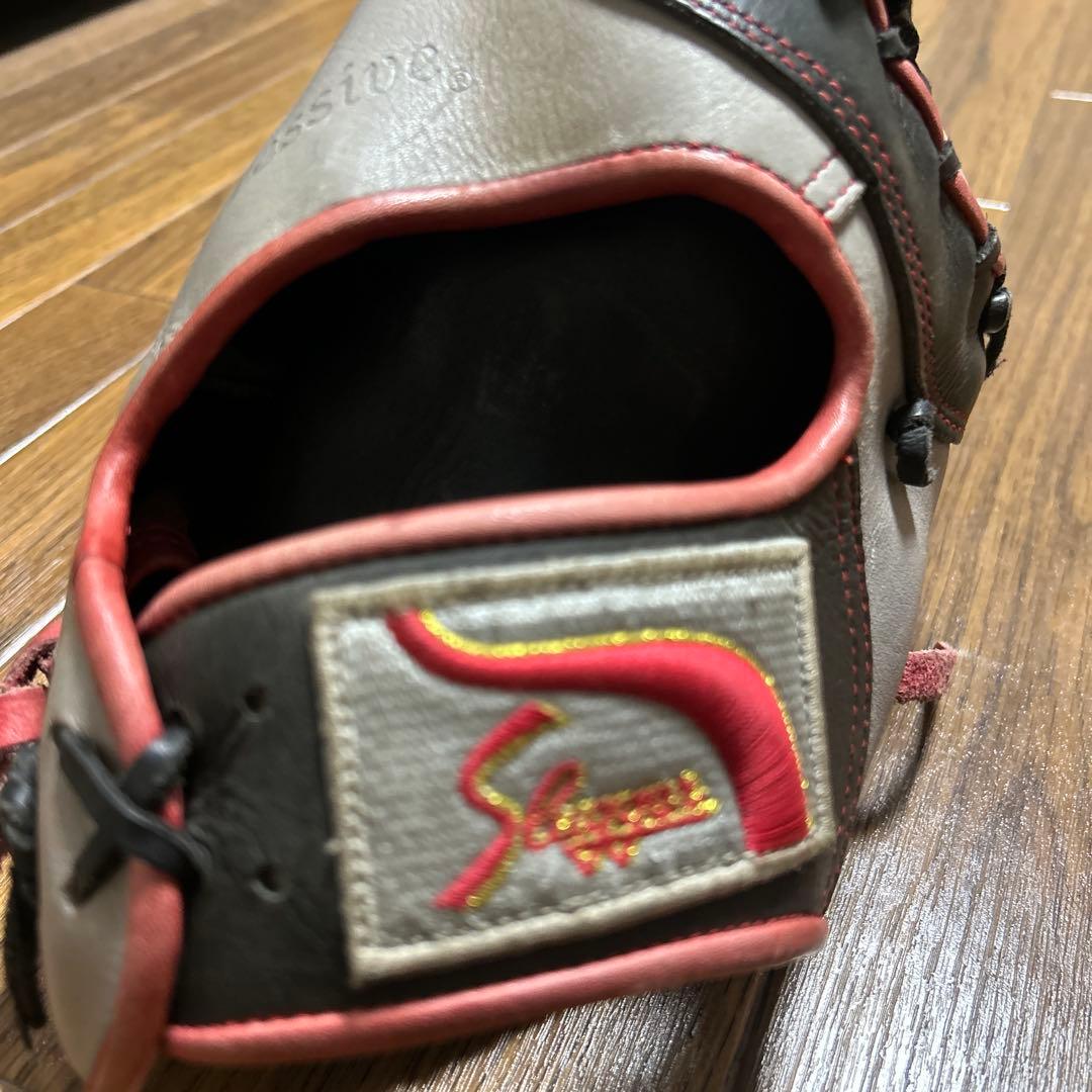 p*9様 Impressive 軟式野球用グローブ グレー/黒/赤