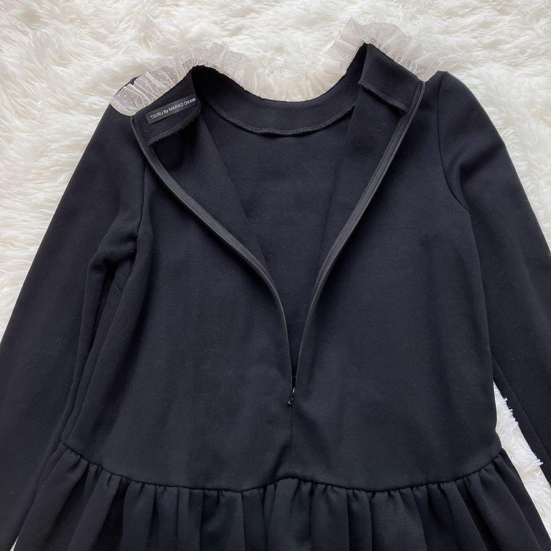 人気　ツルバイマリコオイカワ レース襟　ペプラムトップス　ブラック