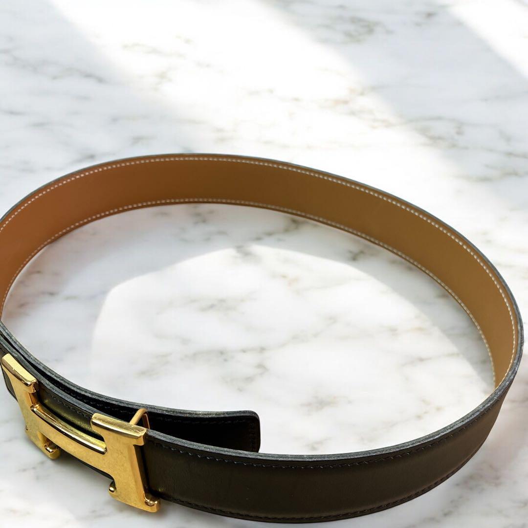 エルメス　ボックスカーフ　コンスタンス　Hベルト　60 HERMES ゴールド