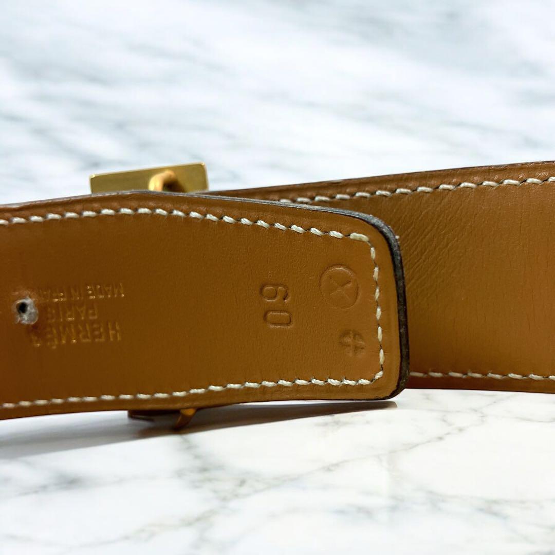 エルメス　ボックスカーフ　コンスタンス　Hベルト　60 HERMES ゴールド