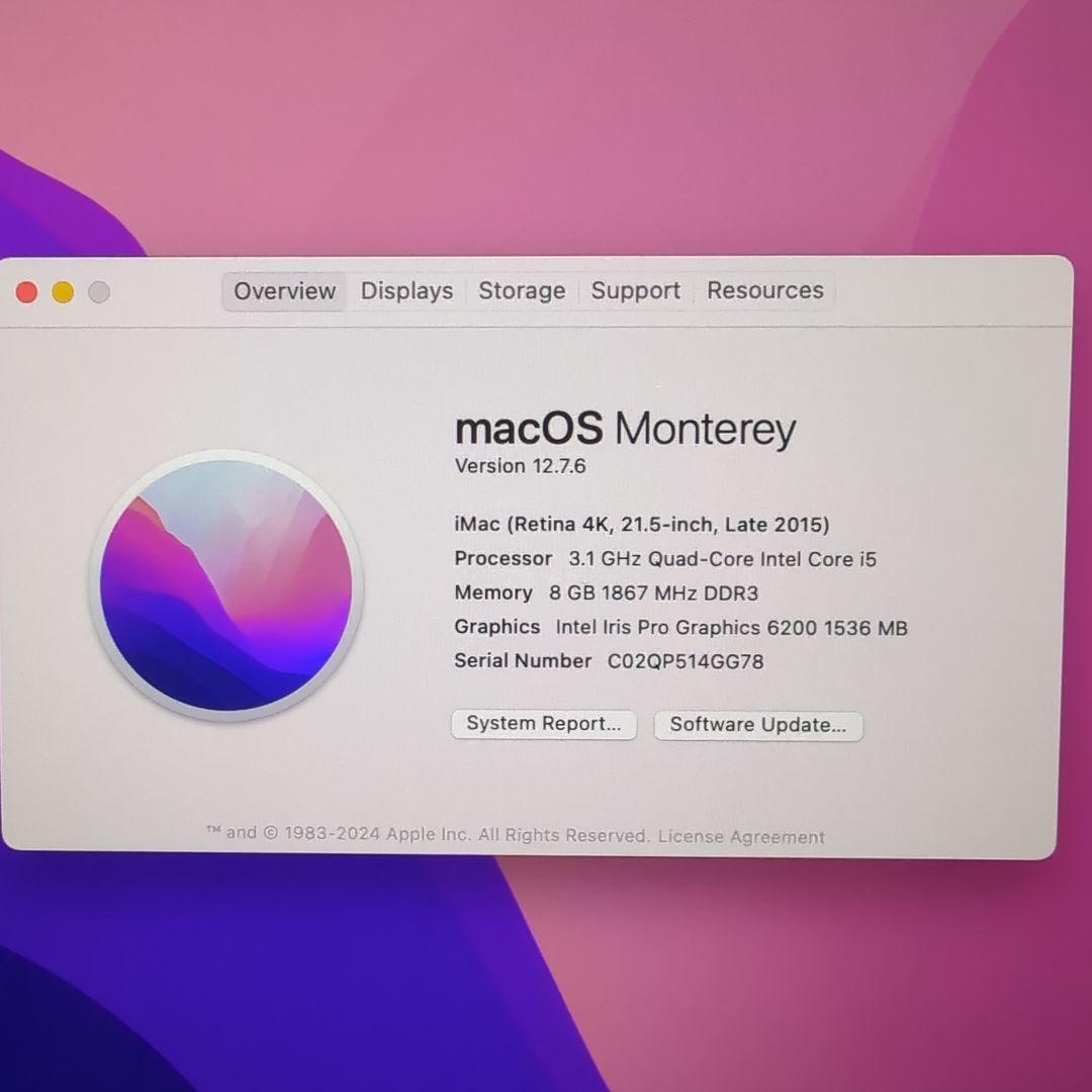 T*o様 iMac 2015 21.5インチ 4K SSD480GB