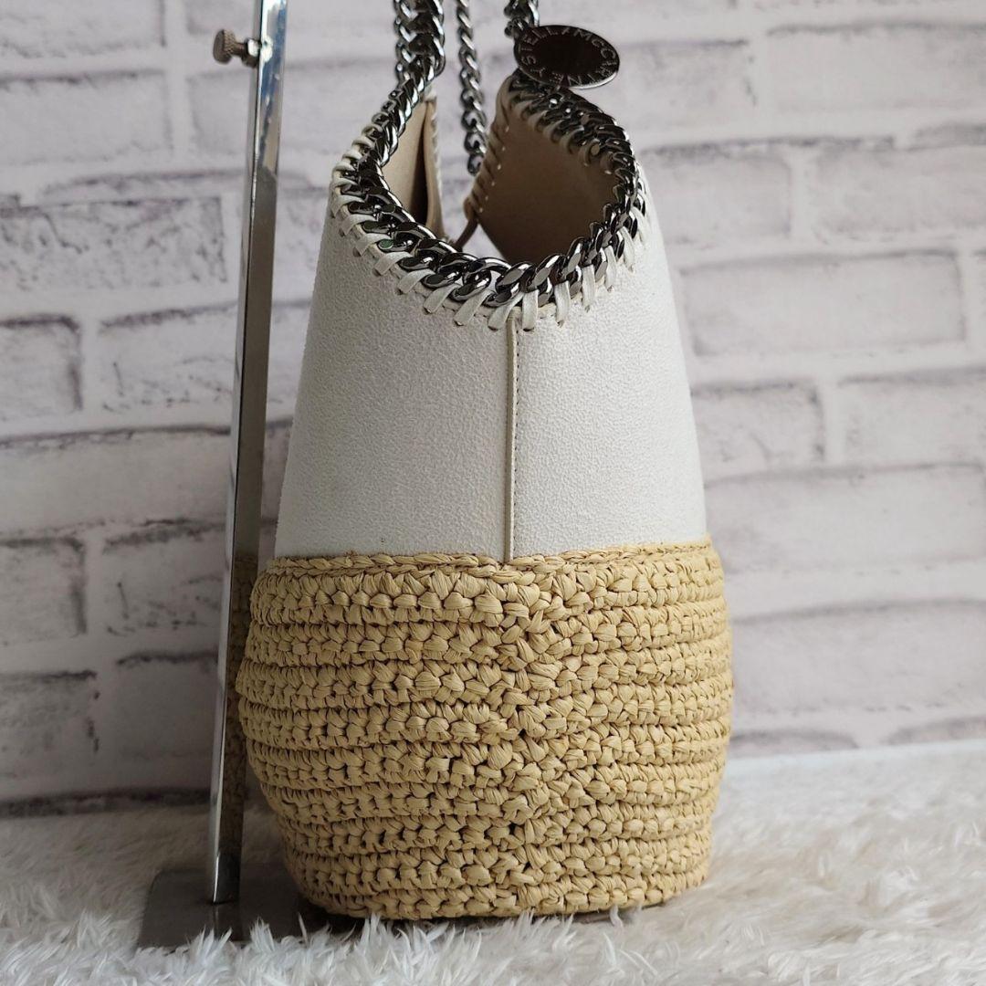 ステラマッカートニー ミディアムトート ラフィア チェーン 白 かごバッグ 革