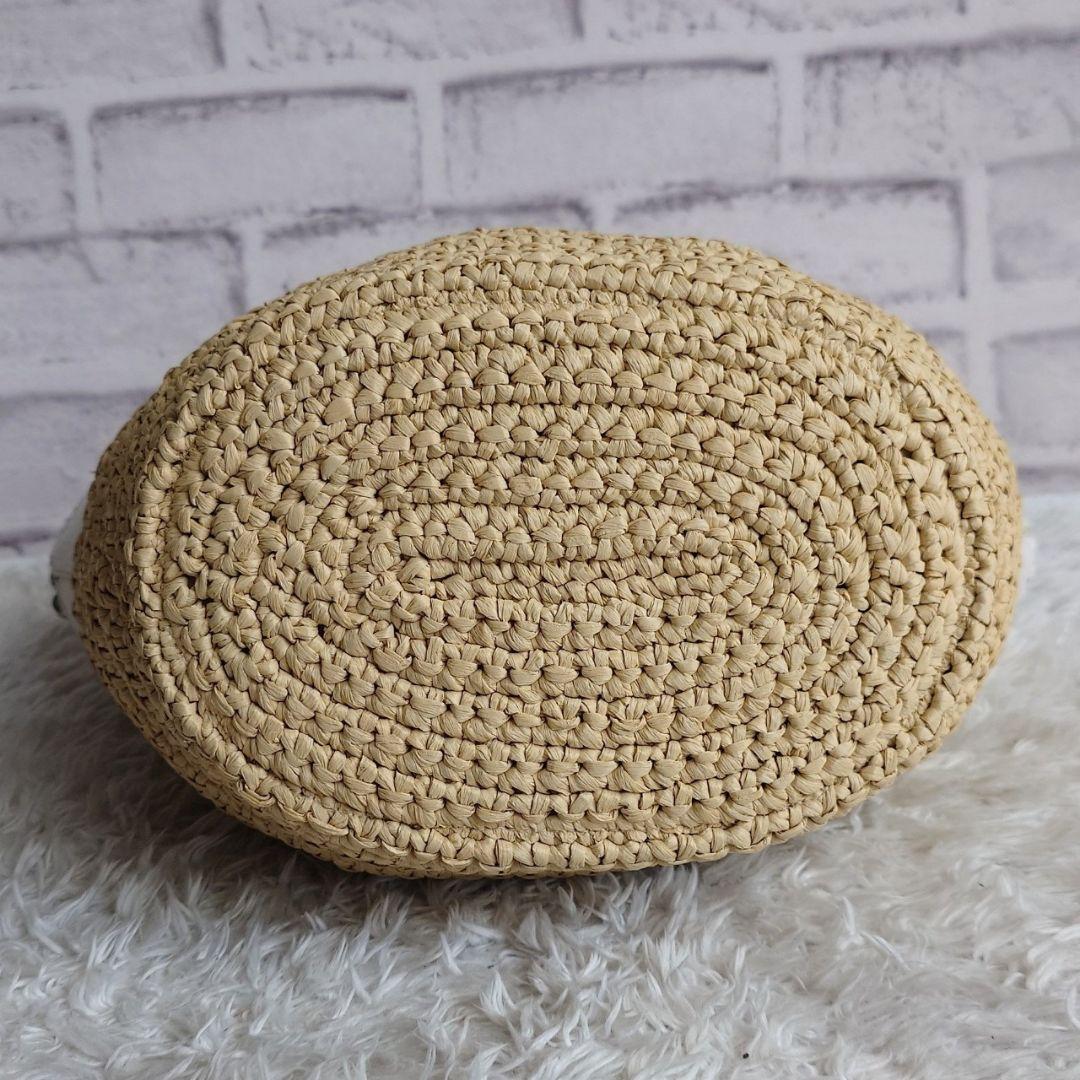 ステラマッカートニー ミディアムトート ラフィア チェーン 白 かごバッグ 革