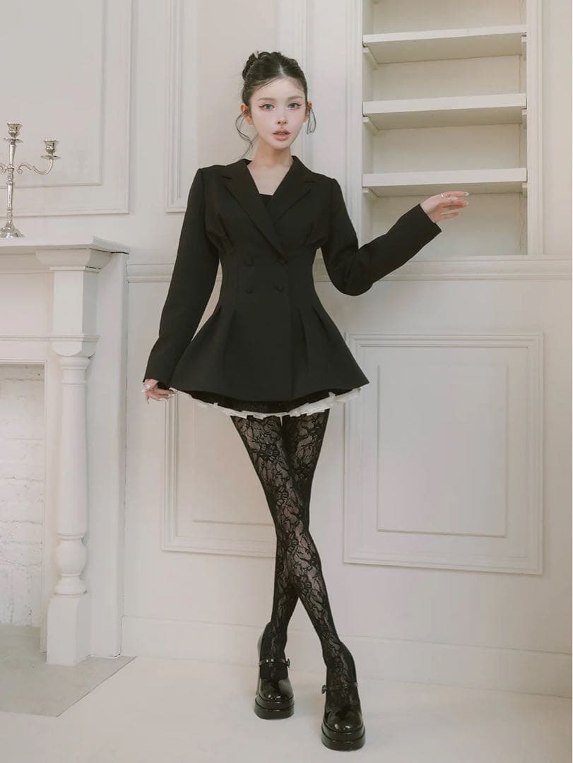 Darich ダーリッチ　パネルデザインシルエットペプラムジャケット　BLK