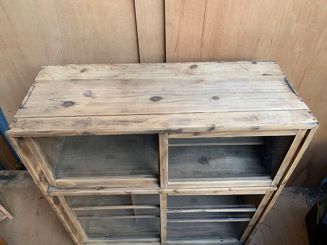 古い木全面ガラス収納陳列棚戸　店舗什器古家具