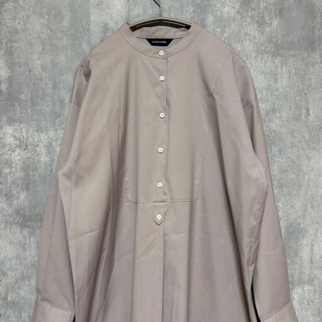 美品/完売　OUR シワになりにくい胸元切り替えロングシャツ