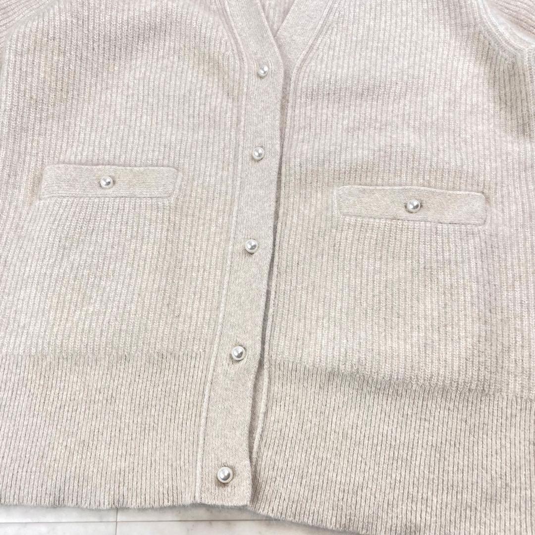 美品 ロペ フォックスウール片畦パールボタンカーディガン ベージュ 定価2.9万