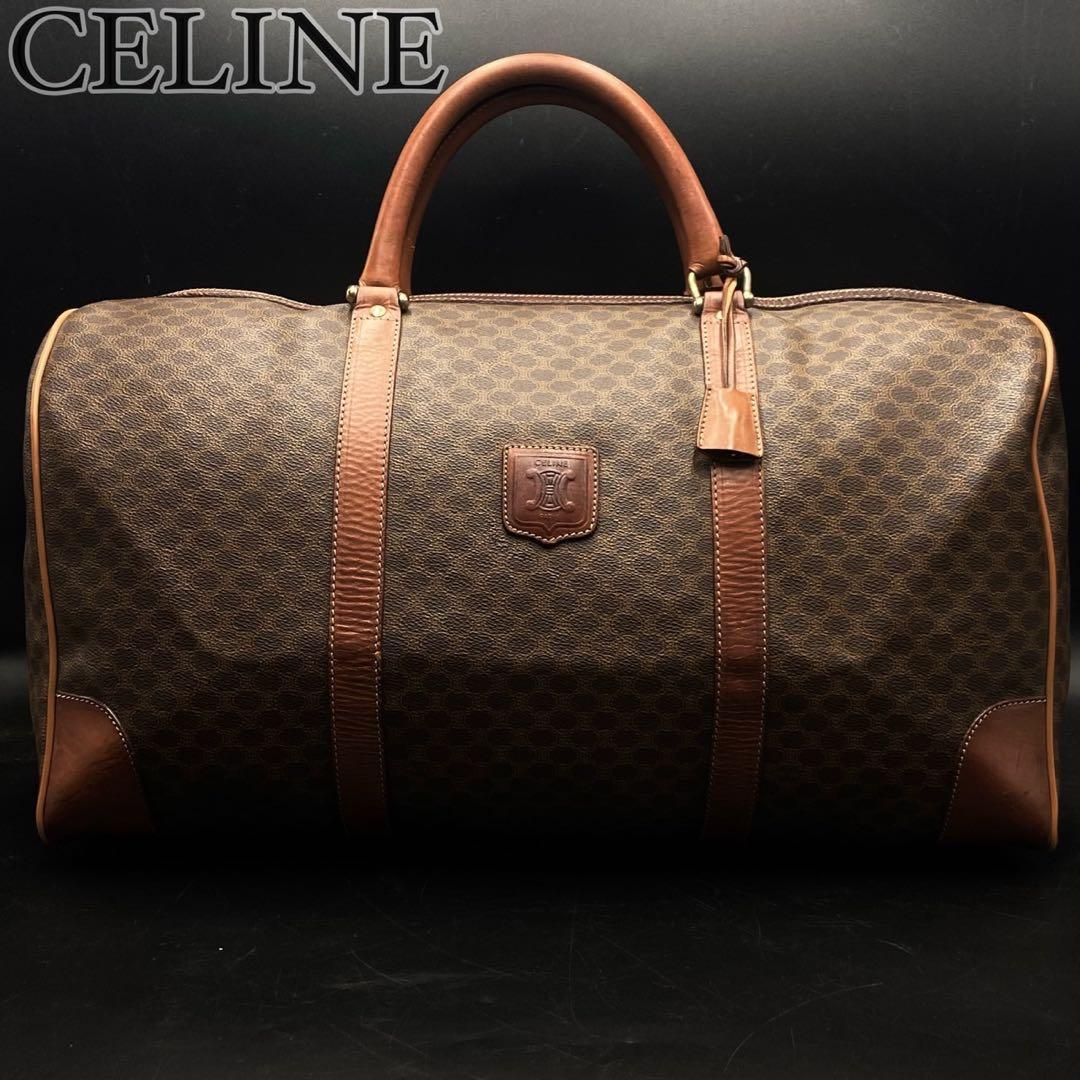 セリーヌ マカダム柄 大容量 ボストンバッグ ブラウン レザー PVC