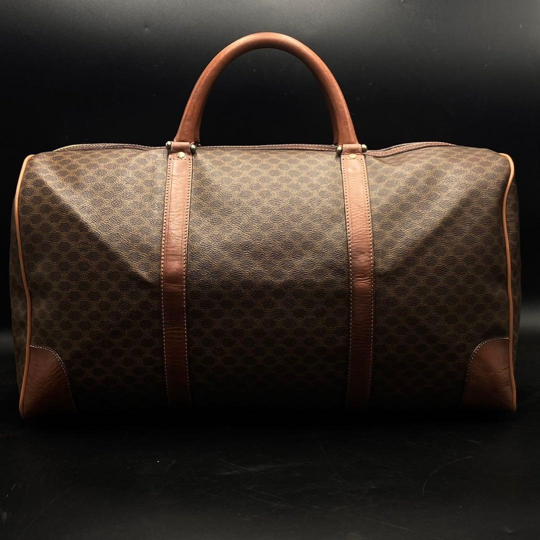 セリーヌ マカダム柄 大容量 ボストンバッグ ブラウン レザー PVC