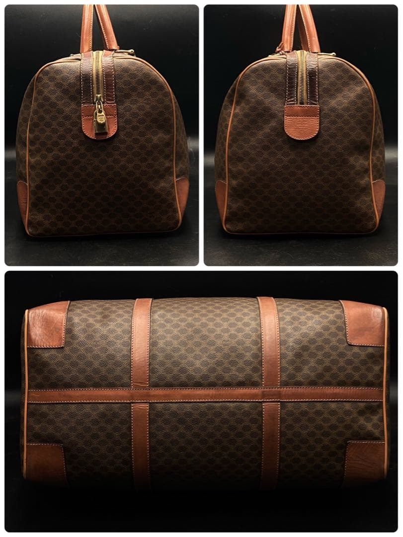 セリーヌ マカダム柄 大容量 ボストンバッグ ブラウン レザー PVC