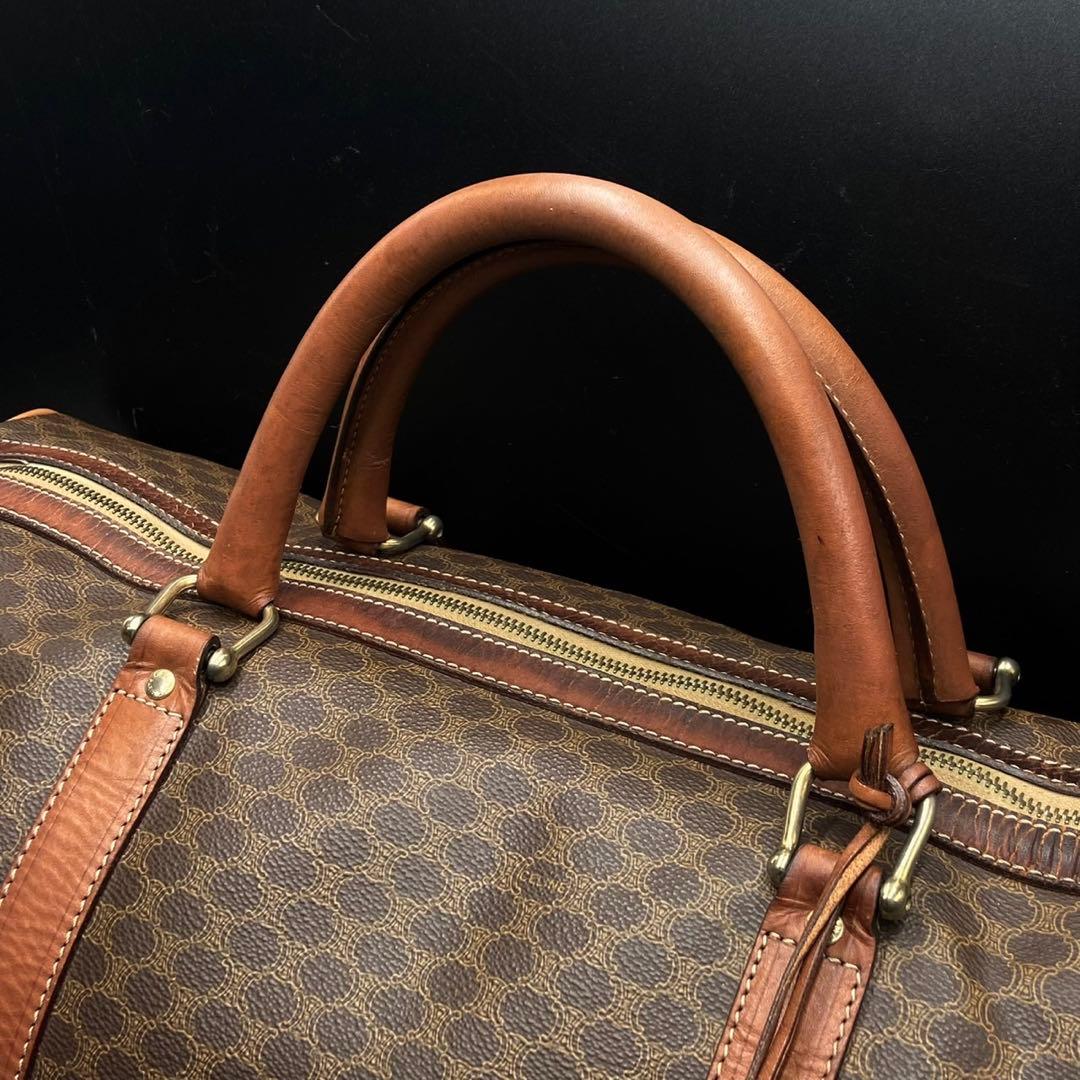 セリーヌ マカダム柄 大容量 ボストンバッグ ブラウン レザー PVC