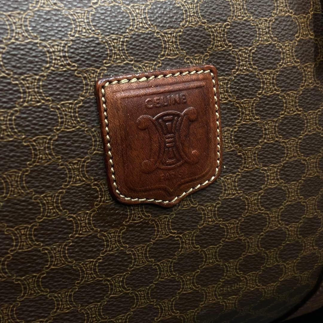 セリーヌ マカダム柄 大容量 ボストンバッグ ブラウン レザー PVC