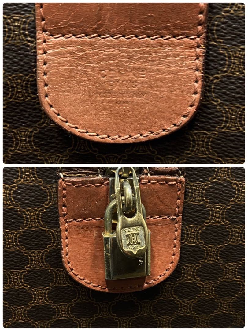 セリーヌ マカダム柄 大容量 ボストンバッグ ブラウン レザー PVC