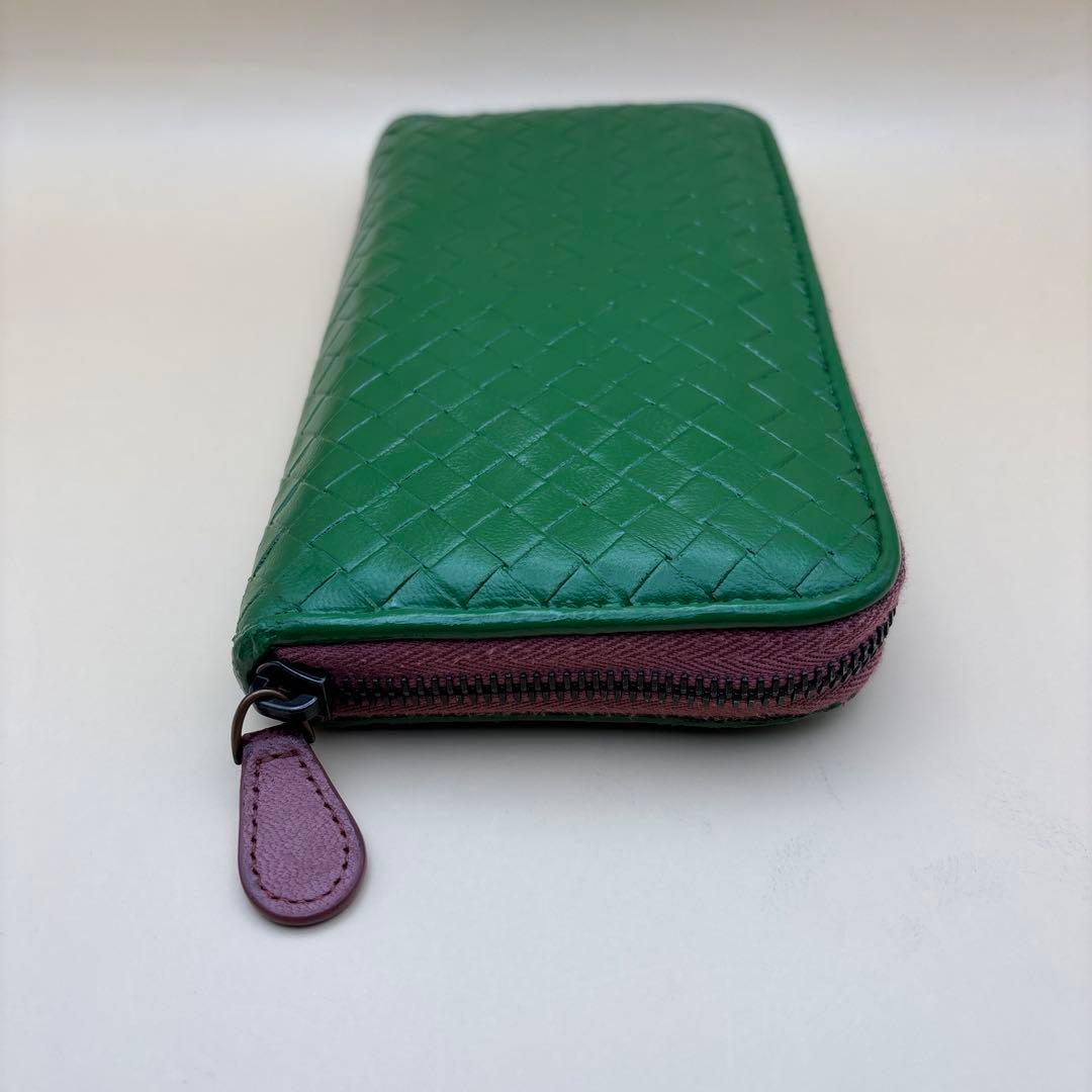 ②◆正規品◆ボッティガヴェネタイントレチャート ラウンドファスナー長財布グリーン