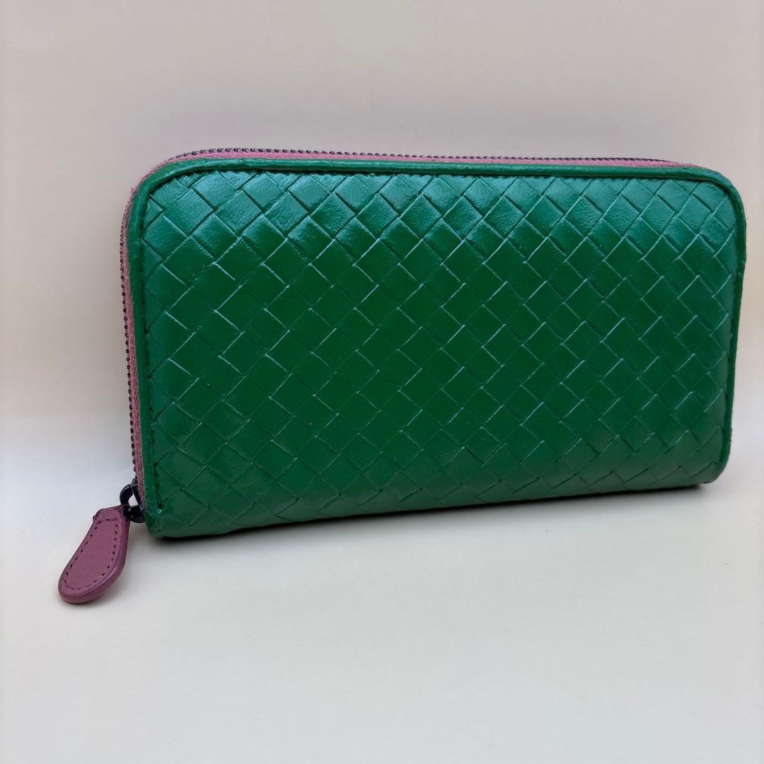 ②◆正規品◆ボッティガヴェネタイントレチャート ラウンドファスナー長財布グリーン