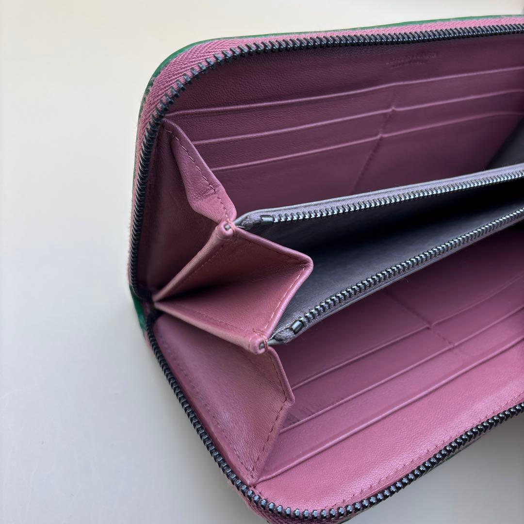 ②◆正規品◆ボッティガヴェネタイントレチャート ラウンドファスナー長財布グリーン