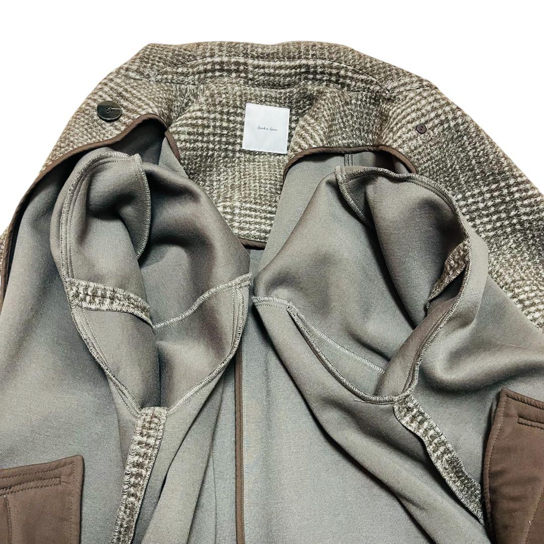 美品✨24AW spick&span Wスライバーチェックハーフコート　ブラウン