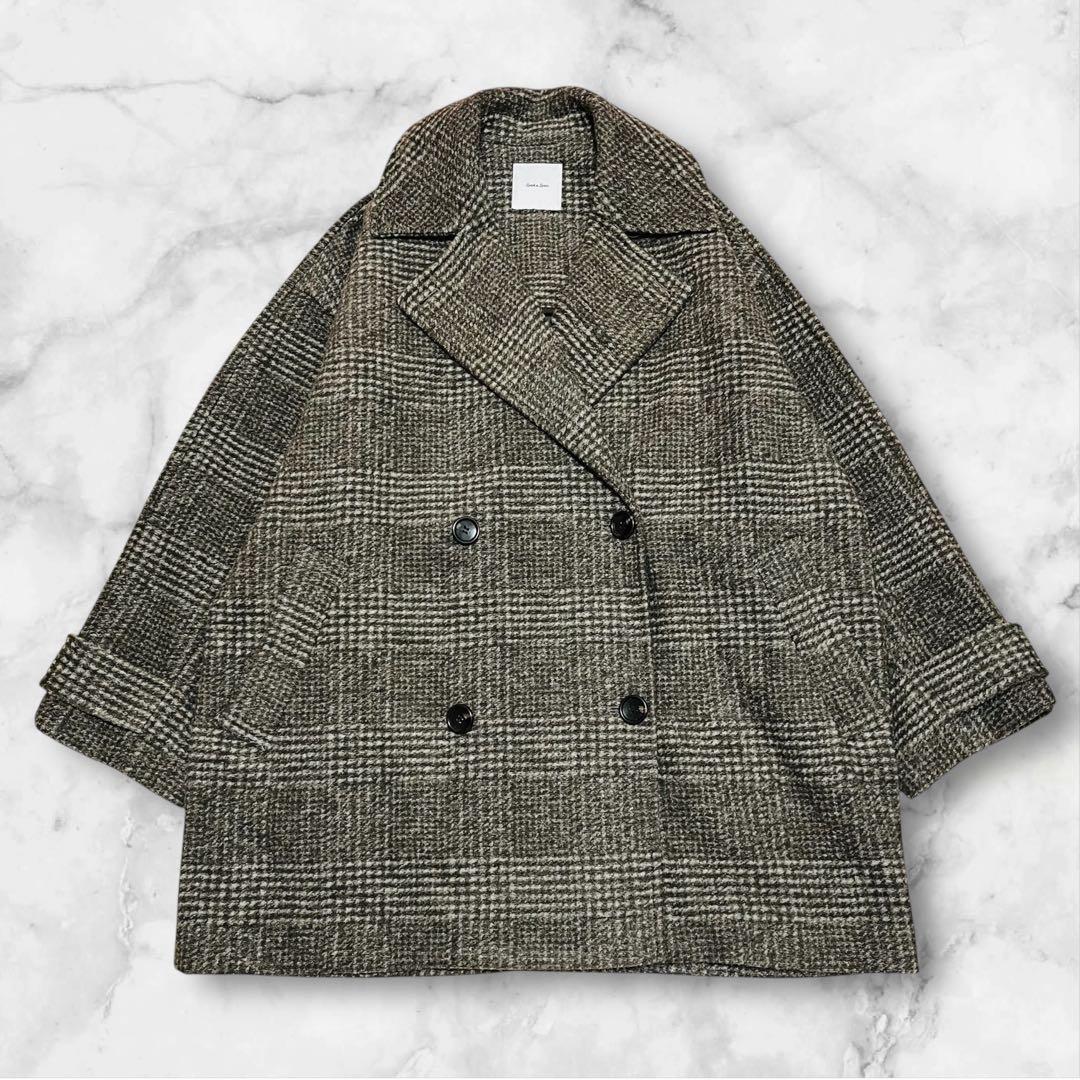 美品✨24AW spick&span Wスライバーチェックハーフコート　ブラウン