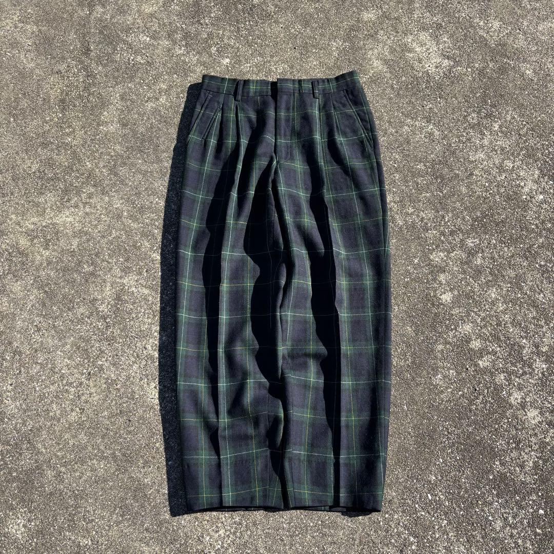 80s vintage ウールスラックス ブラックウォッチ ツータック チェック