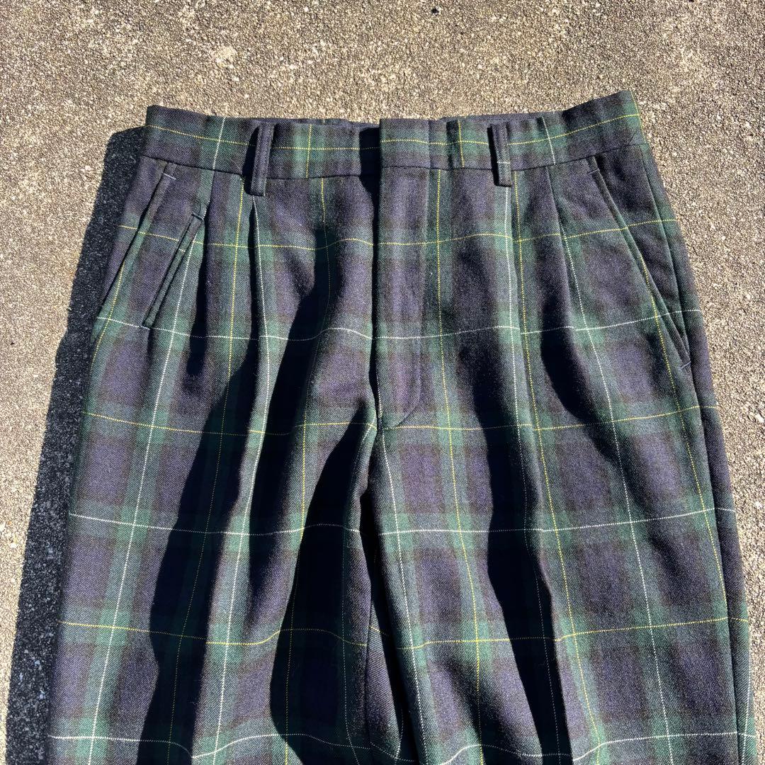 80s vintage ウールスラックス ブラックウォッチ ツータック チェック