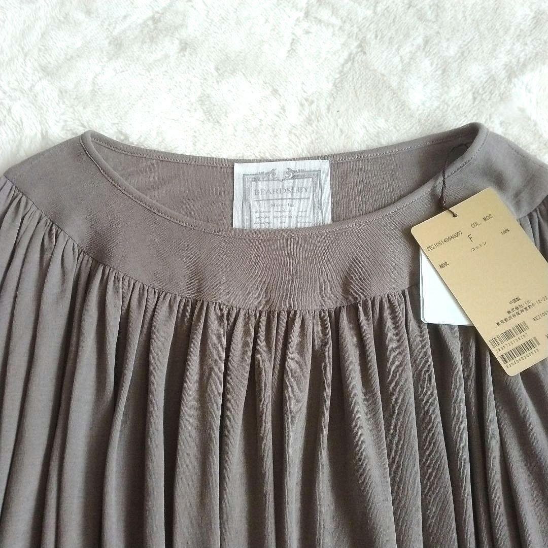 【ビアズリー】未使用 タグ付き シアー ギャザー カットソー コットン モカ