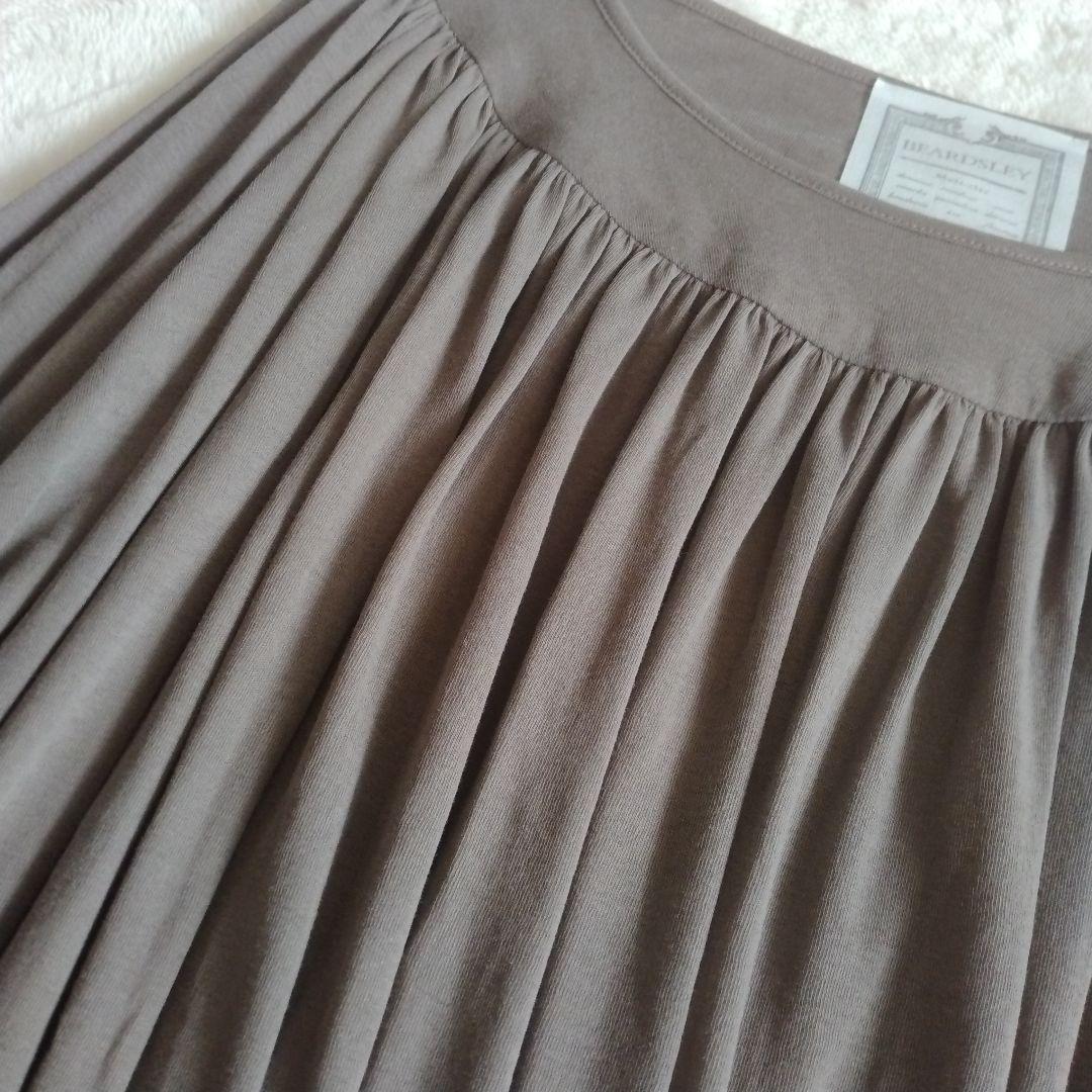 【ビアズリー】未使用 タグ付き シアー ギャザー カットソー コットン モカ