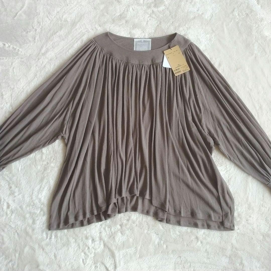 【ビアズリー】未使用 タグ付き シアー ギャザー カットソー コットン モカ