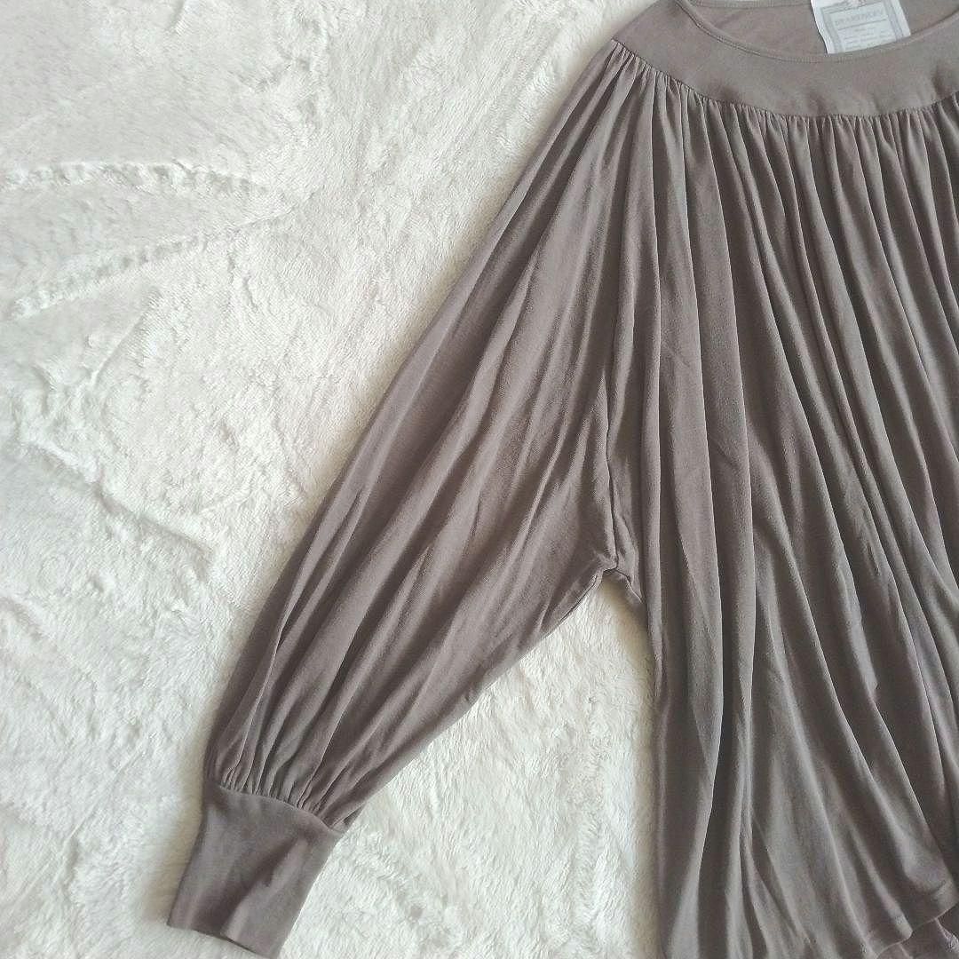 【ビアズリー】未使用 タグ付き シアー ギャザー カットソー コットン モカ