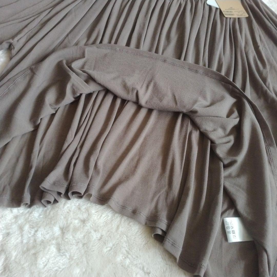 【ビアズリー】未使用 タグ付き シアー ギャザー カットソー コットン モカ