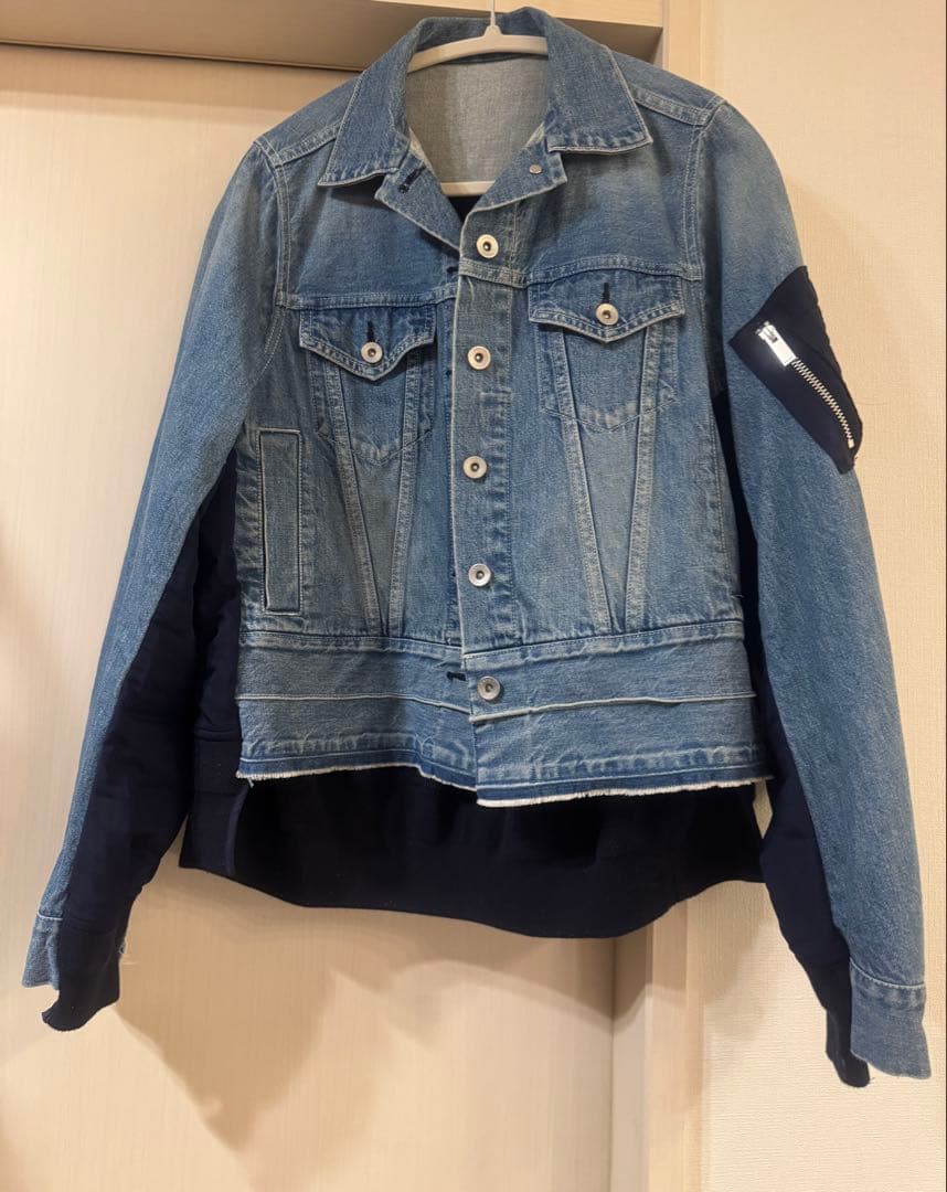 sacai ドッキング デニム　ナイロン　ツイルジャケット ma-1