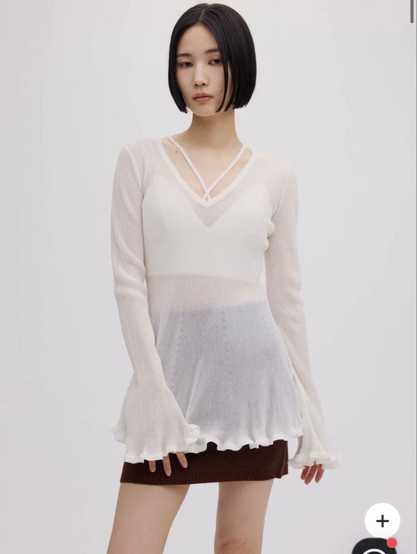 Ameri vintage SHEERFRILLVNECK【着痩せトップス】