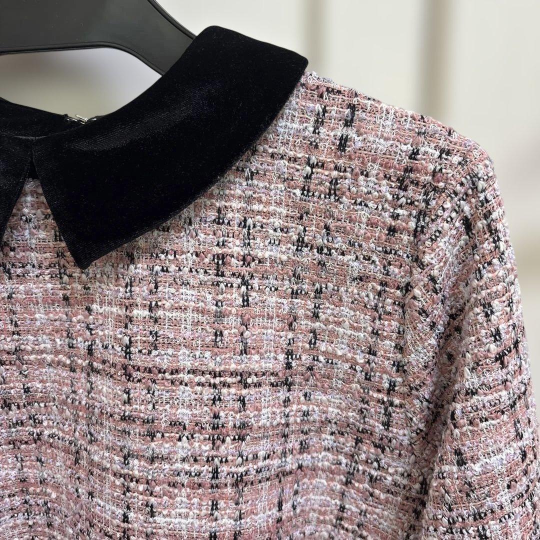 Fitmore ツイードベロアカラーペプラムトップス