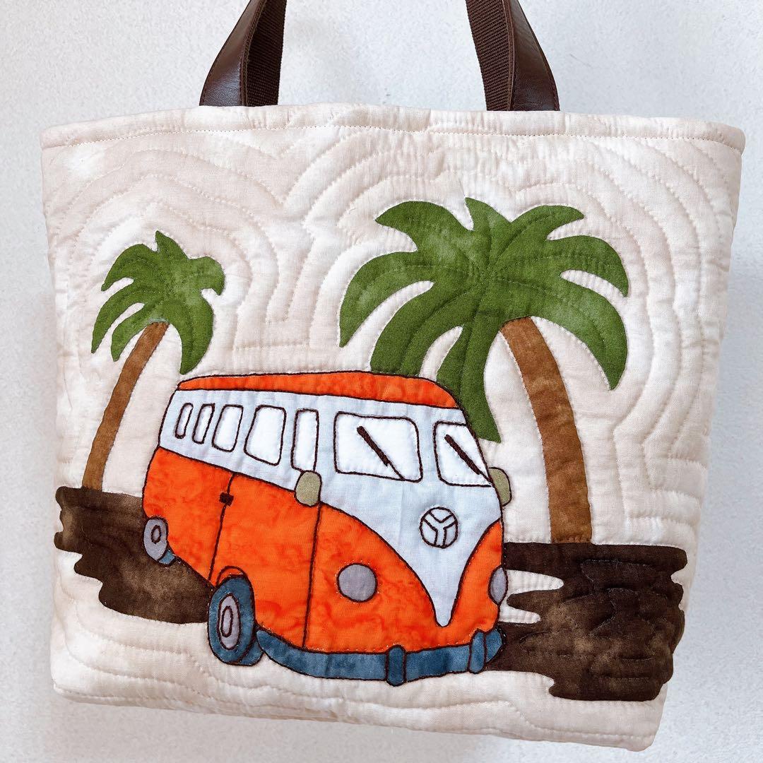 ハワイアンキルトバッグ、「もんちゃん様とお取引中」バス(レッド、オレンジ)