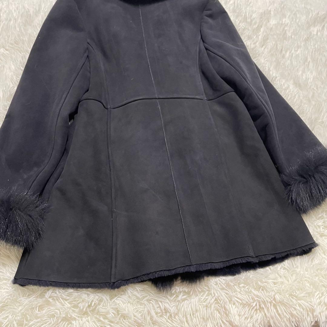 美品　M's Selection ラムレザー　ムートンファーコート　ネイビー