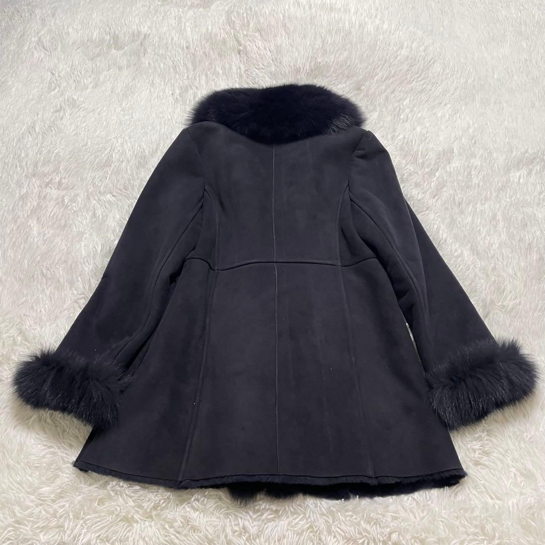 美品　M's Selection ラムレザー　ムートンファーコート　ネイビー