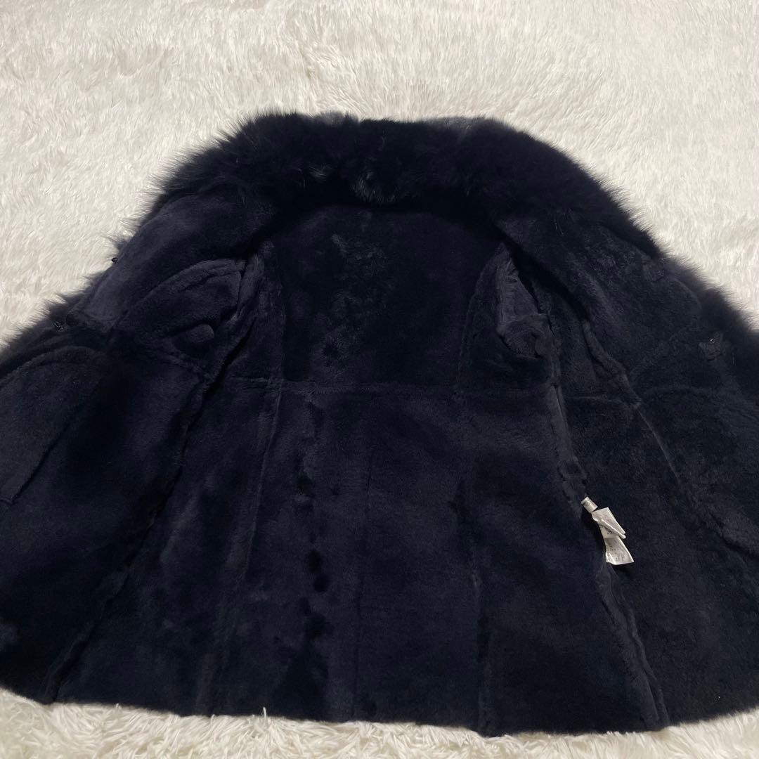 美品　M's Selection ラムレザー　ムートンファーコート　ネイビー