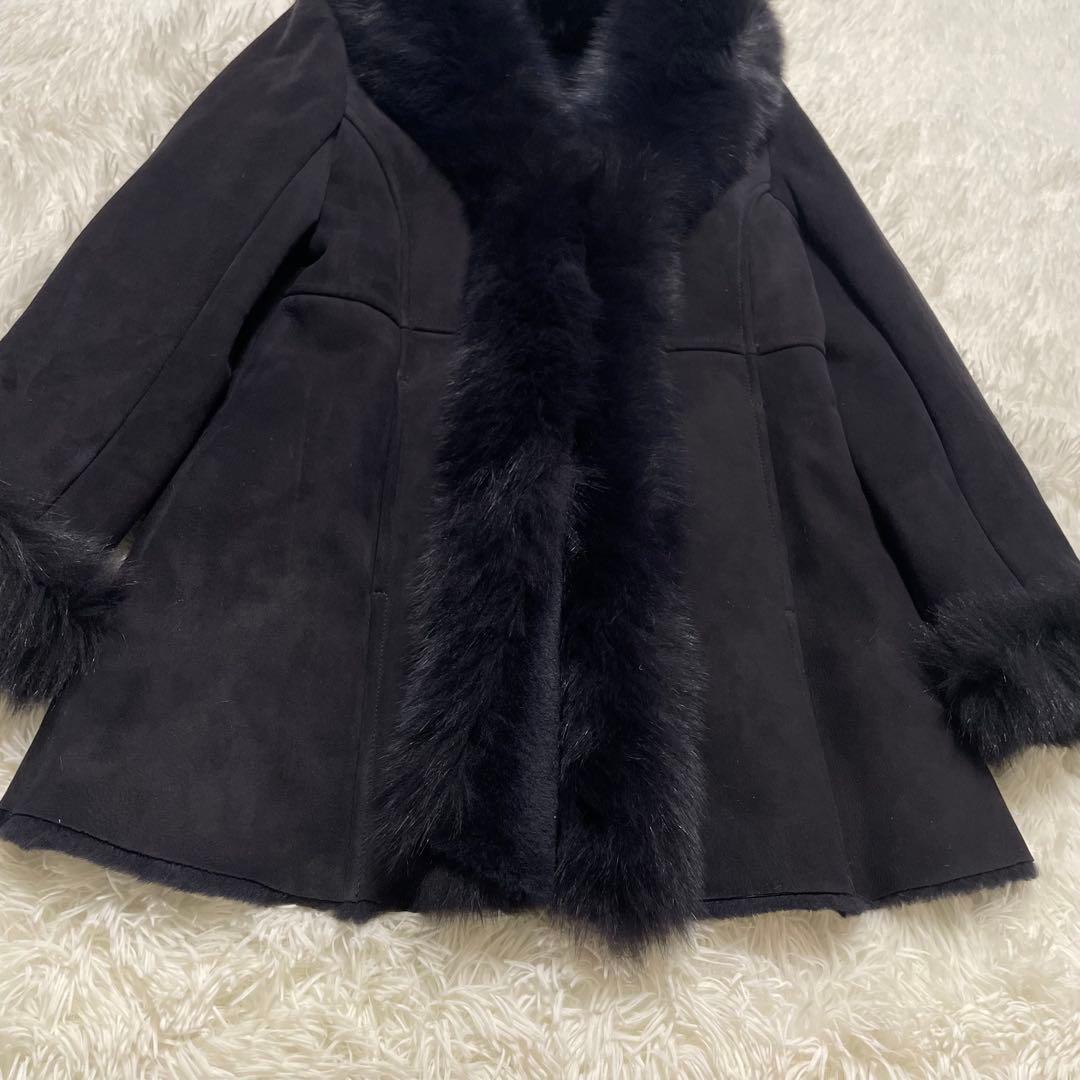 美品　M's Selection ラムレザー　ムートンファーコート　ネイビー