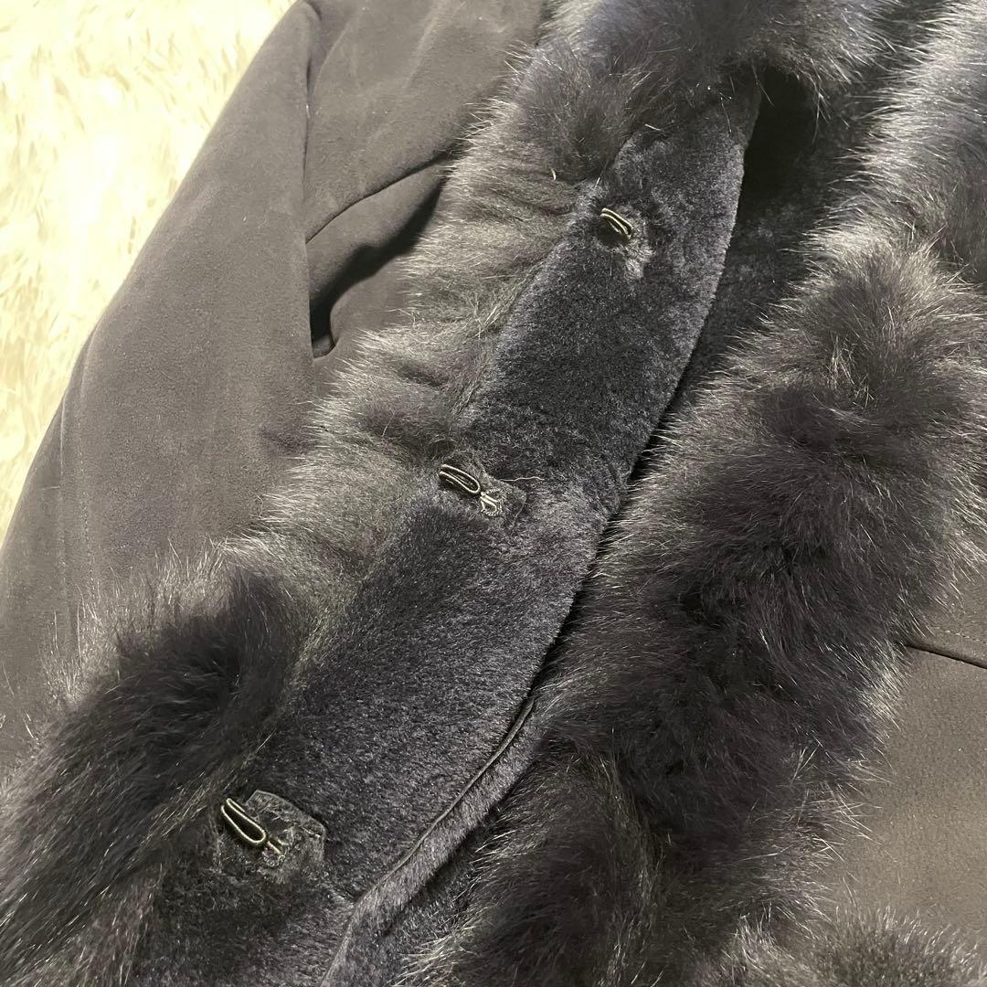 美品　M's Selection ラムレザー　ムートンファーコート　ネイビー