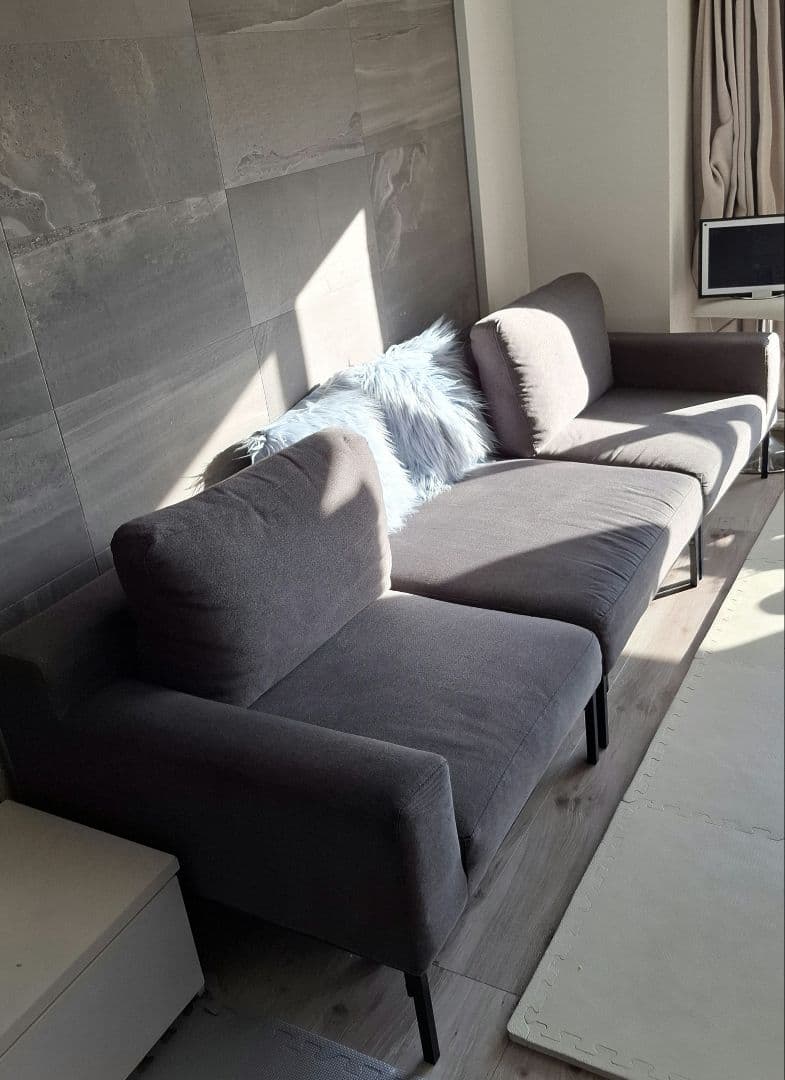 グレー ファブリック　カウチ ソファセット