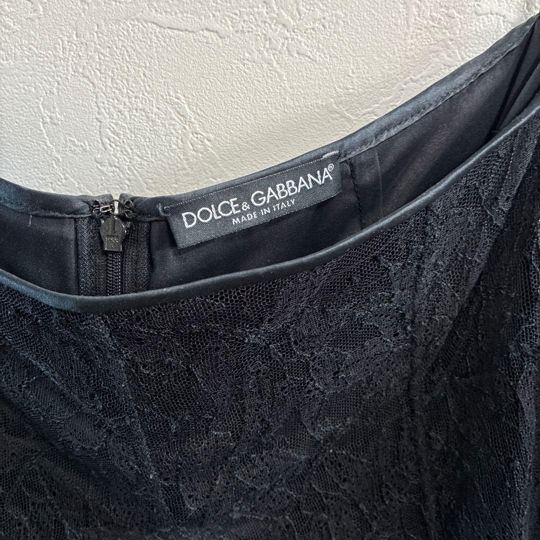 DOLCE & GABBANA ブラック 繊細レースフレアスカート size36