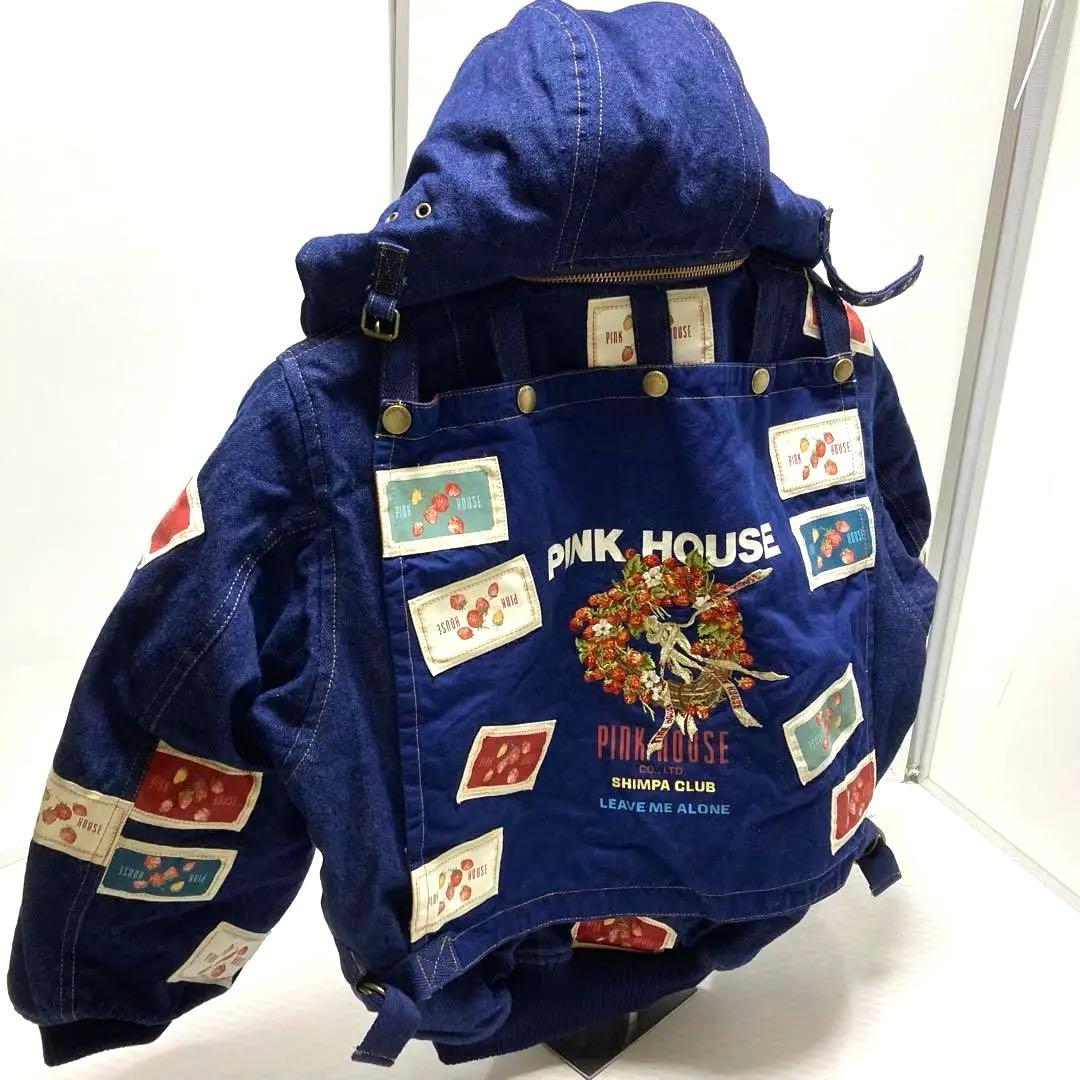 極美品　希少　ピンクハウス デニムブルゾン ゼッケン 苺 フード ワッペン　S