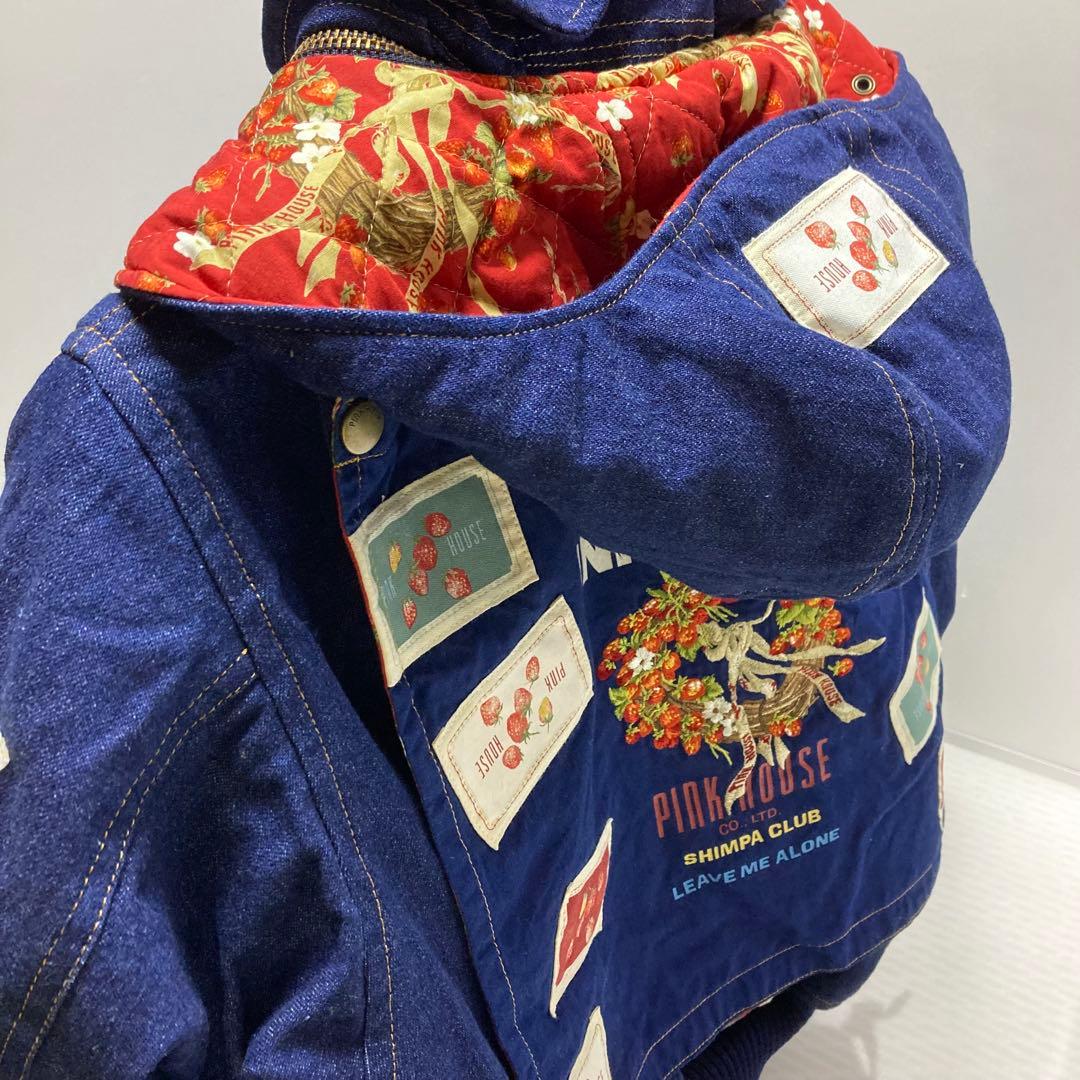 極美品　希少　ピンクハウス デニムブルゾン ゼッケン 苺 フード ワッペン　S