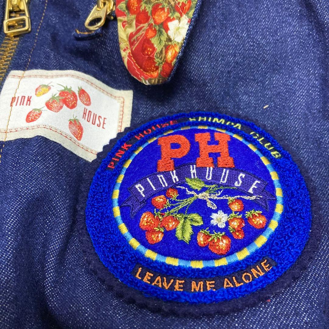 極美品　希少　ピンクハウス デニムブルゾン ゼッケン 苺 フード ワッペン　S