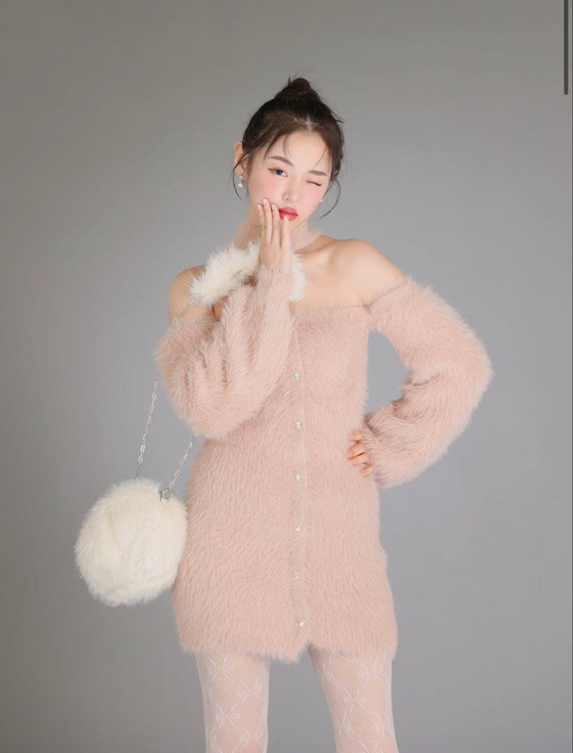 M me eme バックリボンシャギーニットワンピース