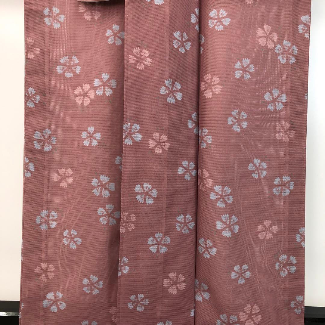 夏着物 小紋 絽 さんび 可愛らしい花模様 紫桃鼠色 KK-1990