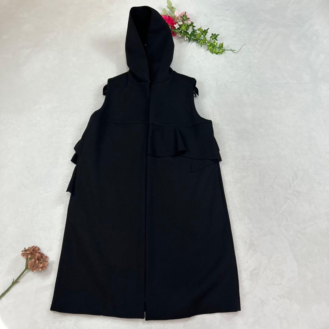 K78 美品 F ヨリ フード ボンディングロング ジレ ブラック レディース