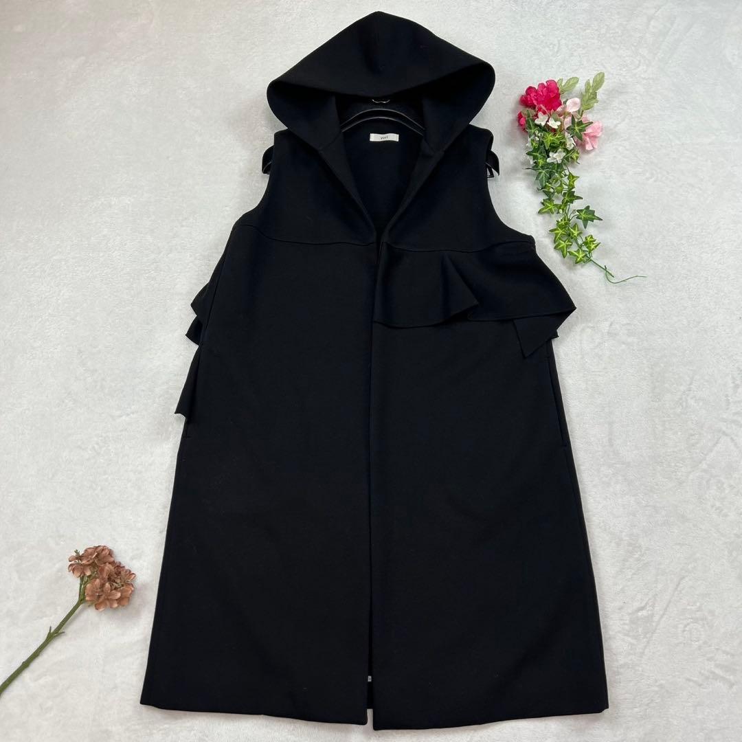 K78 美品 F ヨリ フード ボンディングロング ジレ ブラック レディース