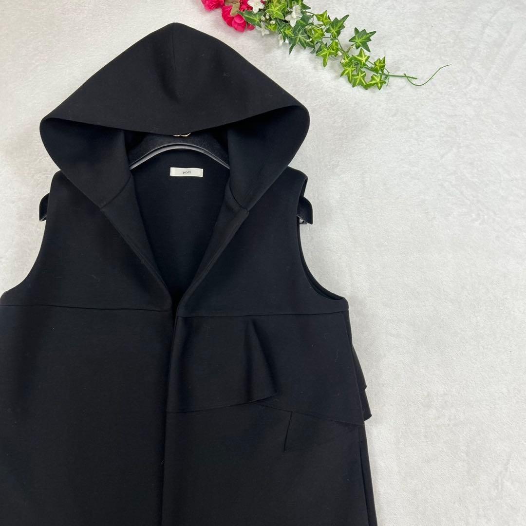 K78 美品 F ヨリ フード ボンディングロング ジレ ブラック レディース