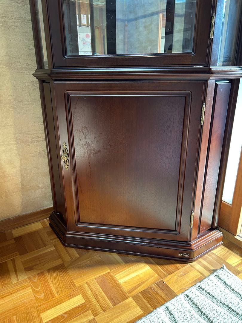 ダークブラウン コーナーガラスケース/カップボード/リビング収納